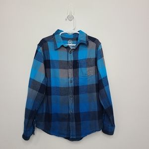 Wonder Nation Long Sleeve Plaid Button-Down Collar Flannel Top Blue Boy's SM 6/7